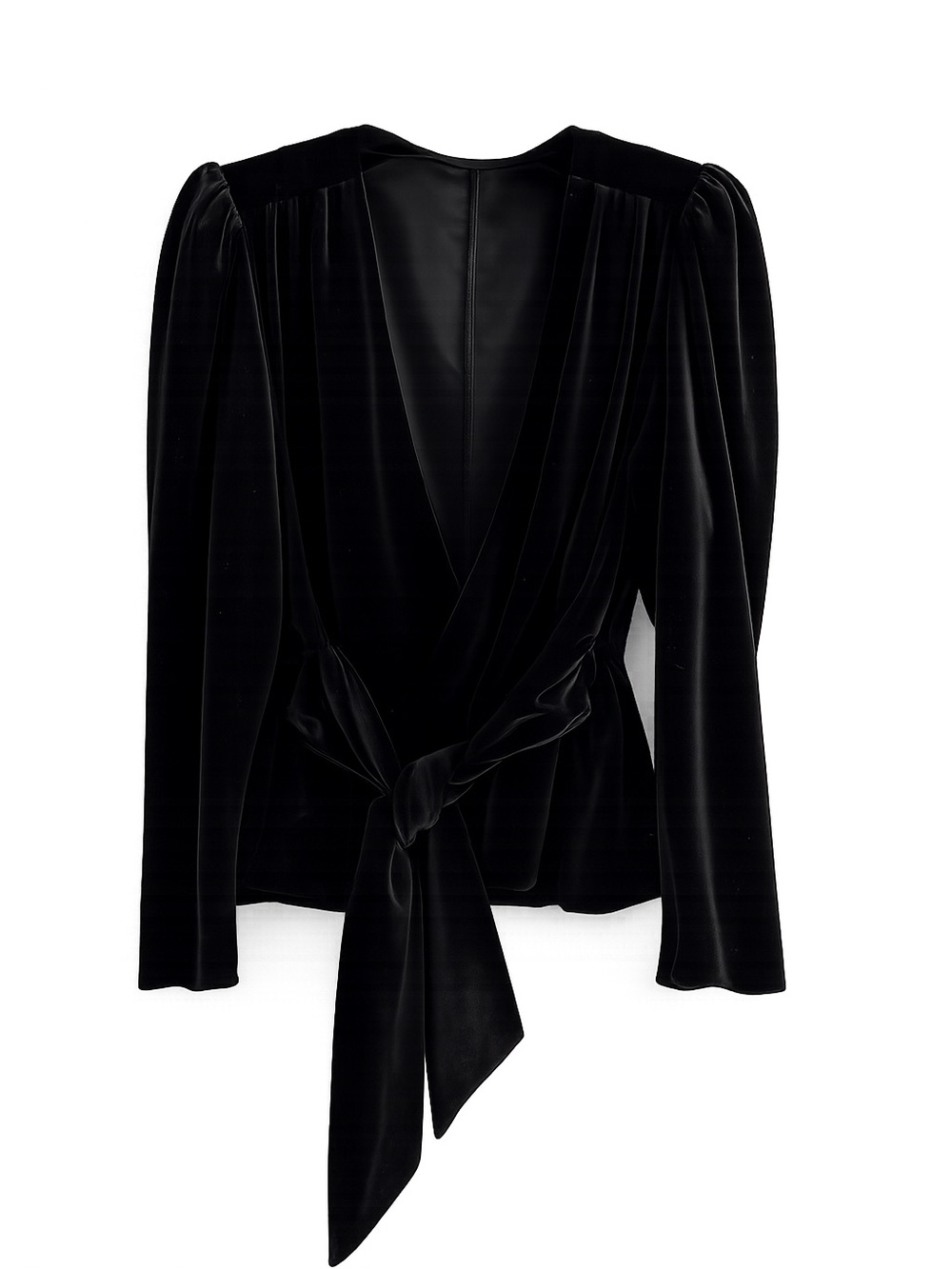 Zara Black Velvet Puff Shoulder Plunge Multi Way Wrap Top L